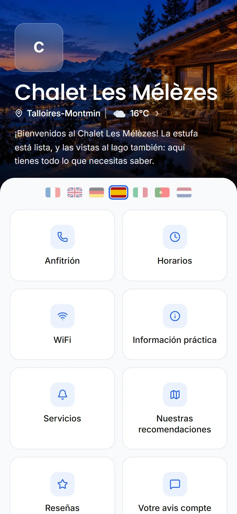Inicio de la guía con la tarjeta de contacto, que llama con un toque